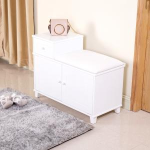 China White Retro Style Shoe Rack With Seat E1 MDF Shoe Storage Bench With Cushion supplier