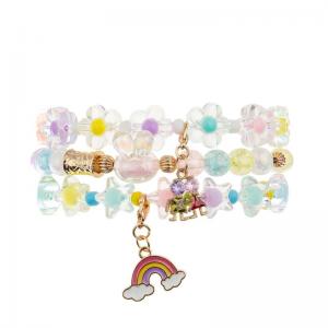 Enamel Rainbow Charm Beads Bracelet Dream Color Flower Shape For Teenage Girl