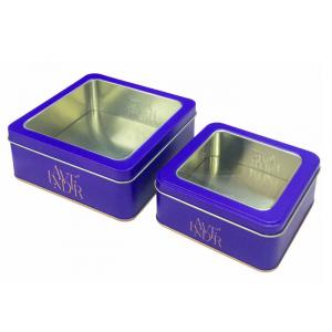 China Fashion Set Of 2 Square Tin Box With Clear PET Window For Food Packaging wholesale