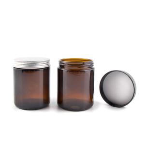 China 1 - 8 Oz Amber Glass Jars , Round Amber Glass Cosmetic Jars With Metal / Plastic Caps supplier