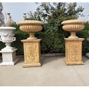 Marble statue planter stone carvings flowerpot sculpture,outdoor stone garden products supplier