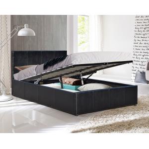 Black Faux Leather Storage Bed Frame Modern Design Queen Size