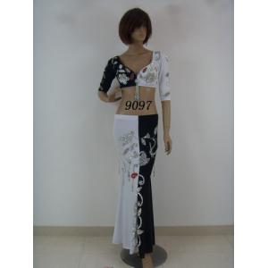 China Metallic V Neckline White Black Bra Floor Length Maxi Skirt Belly 2 Piece Dance Costumes supplier