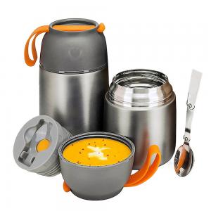 Vacuum Insulated Stainless Steel Lunch Thermos Leak Proof Soup Containers with Folding Spoon for Hot or Cold Food