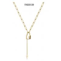 China Love Token Key Lock Necklace K Gold Stainless Steel Long Rhinestone Necklace on sale