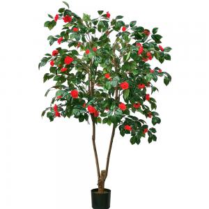 Artificial Camellia Potted Plant No Litght Fresh Leaves Red And Green Mixed Plant Indoor Decor