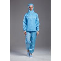 China Anti static ESD cleanroom blue color steriled  jacket and pant with hood non-zipper for class 1000 on sale