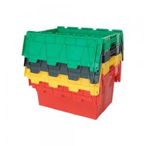 Moving Logistic Turnover Stackable Plastic Tote Box with Attached Lid Customized Color
