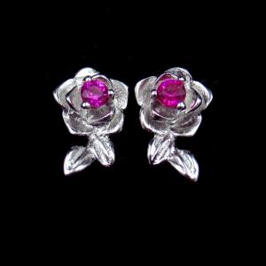 China Shape Gold Silver Cubic Zirconia Earrings Silver 925 Red Flower Gemstone Stud supplier