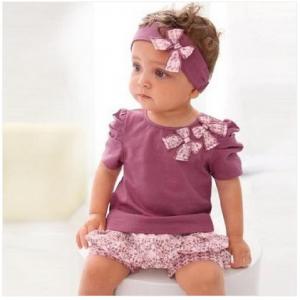 China Baby Clothes cotton Baby Clothing Set beautiful kids cute outfit baby wear headband pants supplier