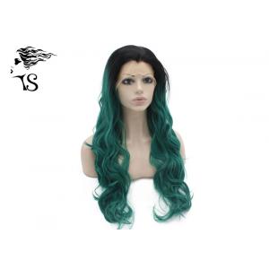 Wavy Curly Green Synthetic Lace Front Wigs With Dark Roots For Cross Dressing