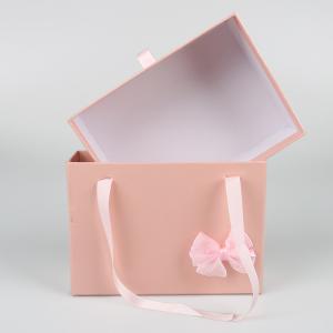 Custom Logo Pink Cardboard Color Drawer Gift Box With Pink Ribbon 9x6x3