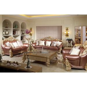 China Luxury Sofa sets by Beech wood craft design in golden color painting and Imported Italy Leather for Villa living rooms wholesale