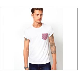 camiseta blanca en blanco para hombre con servicio impreso del logotipo del OEM del bolsillo