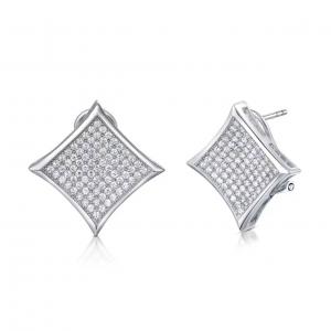 China Tetragonal Earrings Screw Micropave Sterling Silver 1.25mm AAA+ 925 Silver CZ supplier