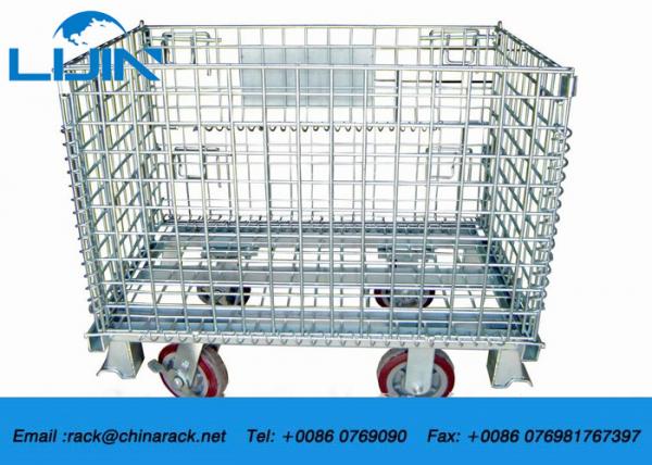 Zinc Finish Wire Mesh Cages With Foot Brakes / Castors Rigid Rolling Metal