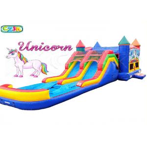 China Backyard Unicorn Inflatable Bouncer And Slide , Double Slide Bounce House supplier