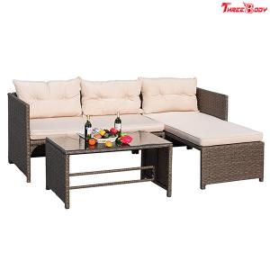 3 Pieces Rattan Sectional Outdoor Lounge Sofa Sets Clearance UV Resistant