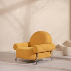 Light Luxury Ergonomic Nordic Single Leisure Chair Yellow Cloth 89*80cm