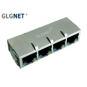 China 4 Ports Magnetic RJ45 Jack Connector 90 ° with 10 / 100 / 1000 Magnetic Tab Down supplier