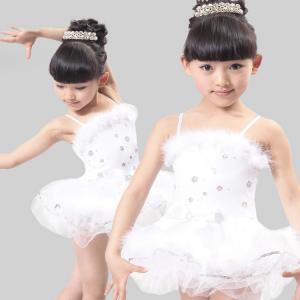 China girl's feather and sequins performance stage dance costume dress supplier