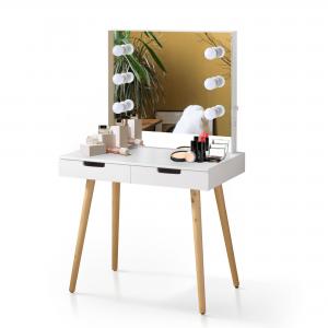 China White Wooden Makeup Vanity Table With Lighted Mirror USB Function supplier
