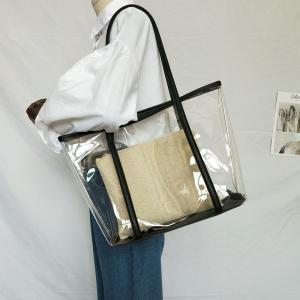 Transparent Bag Women New Trendy Summer Plastic Handbag Single Shoulder Mother Bag Beach Bag Linen Tote Extra Large