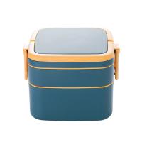 China Double-Layer Portable Plastic Bento Lunch Box With Lid 1000ML Rectangular Blue on sale
