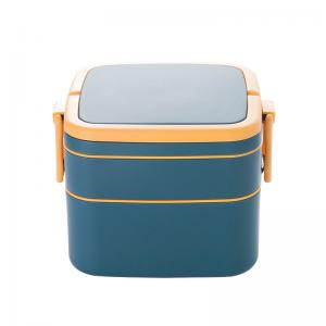 Double-Layer Portable Plastic Bento Lunch Box With Lid 1000ML Rectangular Blue