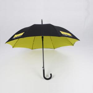 Double Layer Curved Handle Umbrella Black And Yellow 190T Pongee Fabric
