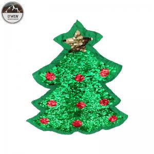 Green / Red Sequin Christmas Patches ,  Eco Friendly Christmas Tree Iron On Patch