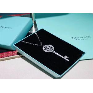 Large Size 18K Gold Tiffany And Co Key Pendant Necklace With Pave Diamonds