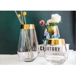 Egg Shape Whiskey Glass Cups With Gold Edge / Glass Flower Vases For Decoration