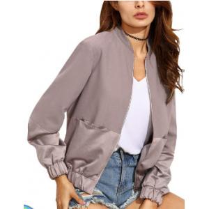 China Custom Womens Woven Jacket , 100% Polyester Lining Ladies Satin Bomber Jacket supplier