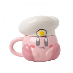 Cute Pink Cartoon Chef Kirby Ceramic Mug Navy Hat 3D Ceramic Coffee Mug for Christmas Holiday Gift