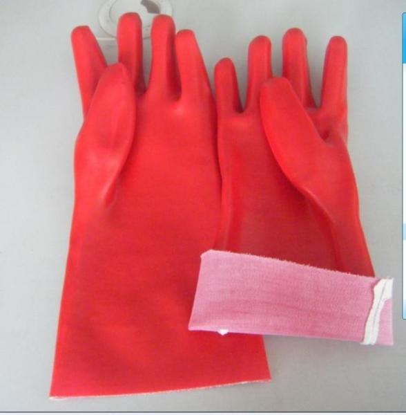 PVC gloves,Full pvc dipped gloves,Open cuff, T/C lining,red color,size 14''and