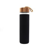 China Silicone Sleeve Bamboo Lid 600ml BPA Free Glass Water Bottle on sale