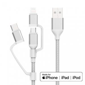 3 in 1 Lightning Micro USB type C Charging Cable, nylon braided, C89 MFi certified chipset