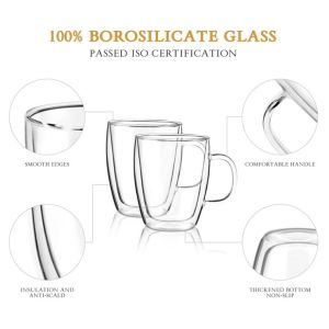 China Double Wall Glass Coffee Mug with Insulation Oven and Freezer Safe Borosilicate Drinkware wholesale