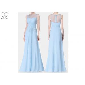 Light Blue Wedding Bridesmaid Dresses Shoulder See Through Tulle Chiffon Fabric