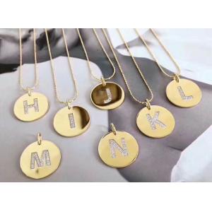 Letter S Made of Crystal Jewelry Shinny Gold Disc Necklace 107