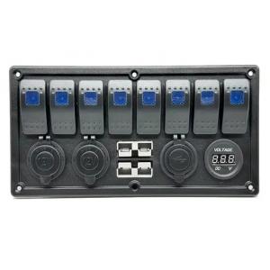 12V 8 Way Gang Rocker Switch Panel With W/ 50A Dual Anderson Plugs Accessory Power Socket & Dual USB