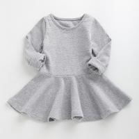 China Spring And Autumn Children'S Dress Clothing Girls' Ruffled Long Sleeve Solid Color Dress on sale
