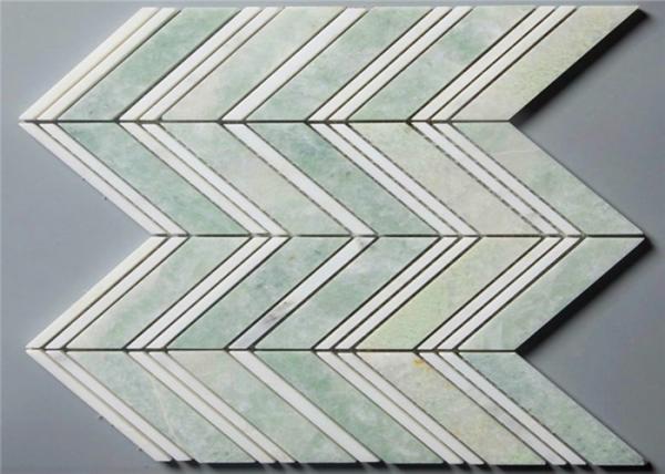 Ming Green Stone Mosaic Floor Tile Chevron Shape Mosaics 4" Chips