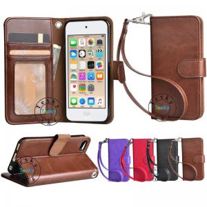 China pu leather wallet case for ipod touch 6 with wrist strap,OEM and ODM welcome supplier