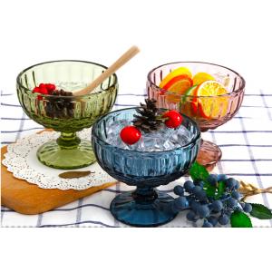 China Blue Solid Glass Drinking Cups With Stand 6oz For Pudding Handmade Pink supplier