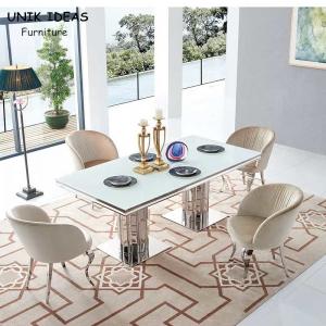 Luxury Glass Dining Room Table Set 6 Chairs With Metal Leg Chrome