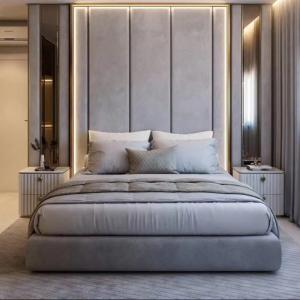 China Commercial Hotel Bedroom Furniture Modern Luxury Apartment Villa Linen Fabric Bed supplier