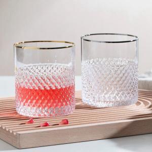 China Diamond Shaped Whisky Gold Rimmed Drinking Glasses 12.6 Ounce 360ml Silver Edge supplier