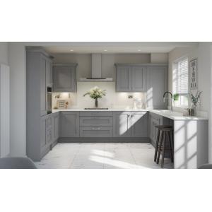 5M U Shape Modern Modular Grey Color Kitchen Design With Island Bar And Pantry Set